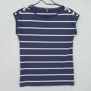 Talbots Shirt Womens Small Blue Striped Button Shoulder Short Sleeve Stretch